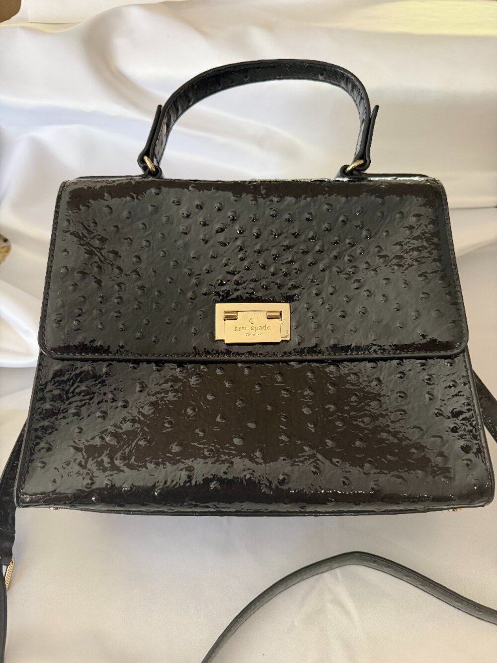Kate Spade Ostrich Embossed Black Patent Leather Bag